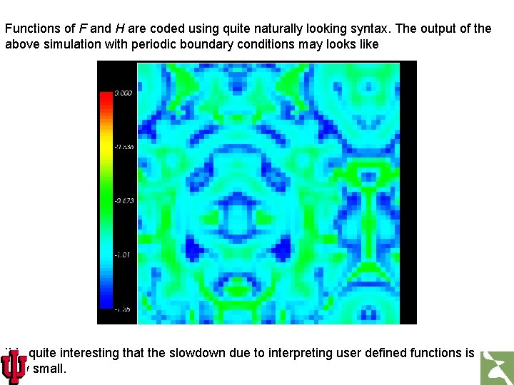 Functions of F and H are coded using quite naturally looking syntax. The output