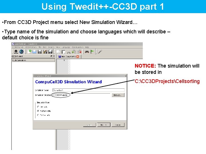 Using Twedit++-CC 3 D part 1 • From CC 3 D Project menu select