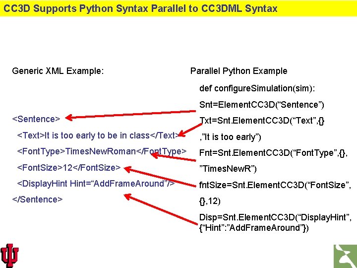 CC 3 D Supports Python Syntax Parallel to CC 3 DML Syntax Generic XML