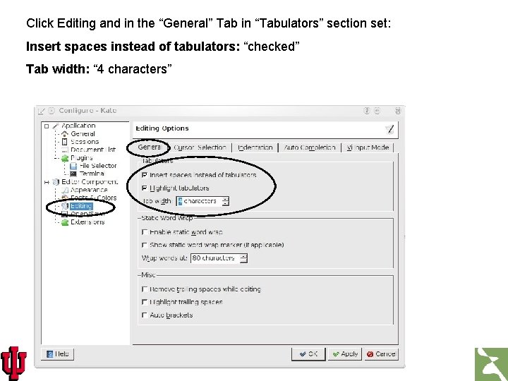 Click Editing and in the “General” Tab in “Tabulators” section set: Insert spaces instead