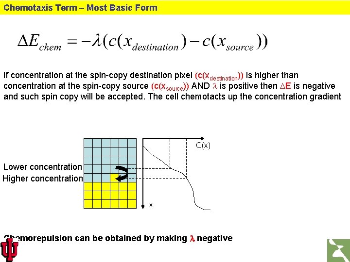 Chemotaxis Term – Most Basic Form If concentration at the spin-copy destination pixel (c(xdestination))