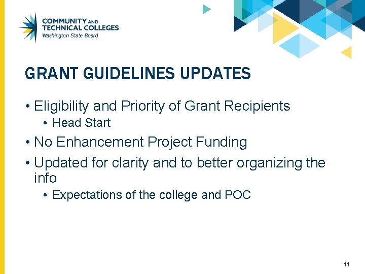 GRANT GUIDELINES UPDATES • Eligibility and Priority of Grant Recipients • Head Start • GRANT GUIDELINES UPDATES • Eligibility and Priority of Grant Recipients • Head Start •