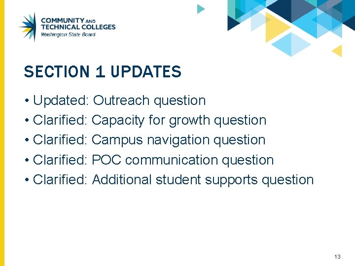 SECTION 1 UPDATES • Updated: Outreach question • Clarified: Capacity for growth question • SECTION 1 UPDATES • Updated: Outreach question • Clarified: Capacity for growth question •