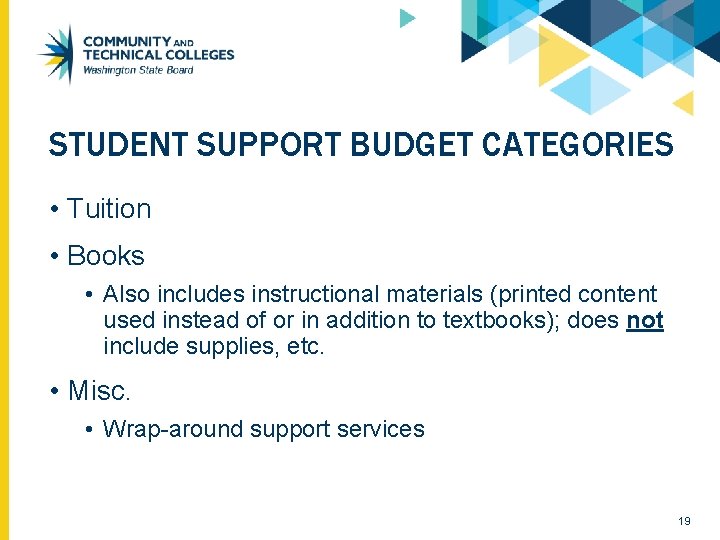 STUDENT SUPPORT BUDGET CATEGORIES • Tuition • Books • Also includes instructional materials (printed STUDENT SUPPORT BUDGET CATEGORIES • Tuition • Books • Also includes instructional materials (printed