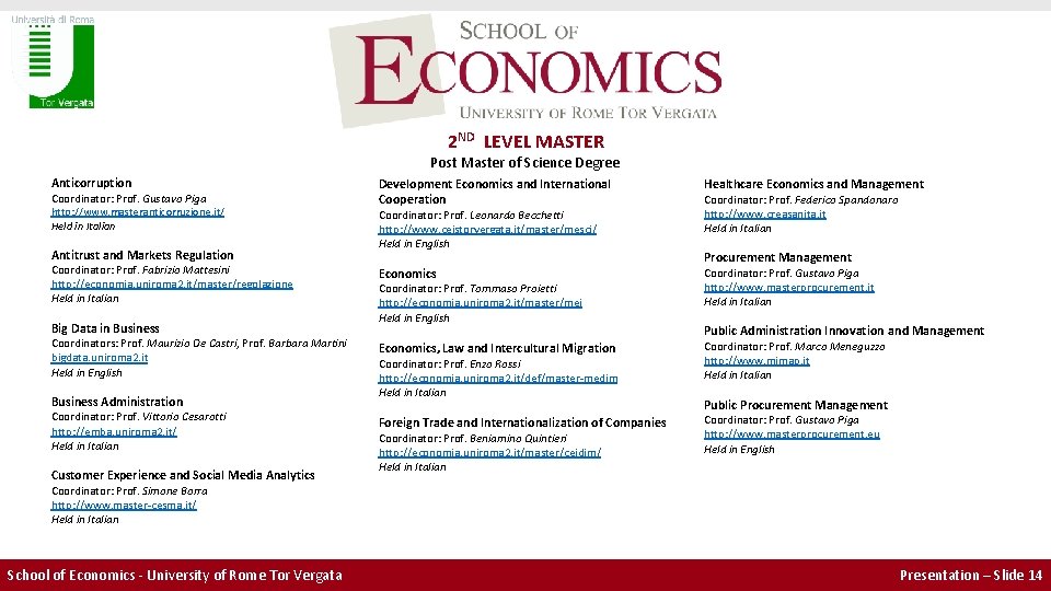 2 ND LEVEL MASTER Post Master of Science Degree Anticorruption Coordinator: Prof. Gustavo 2 ND LEVEL MASTER Post Master of Science Degree Anticorruption Coordinator: Prof. Gustavo