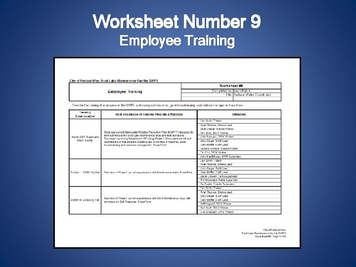 Worksheet Number 9 Employee Training 