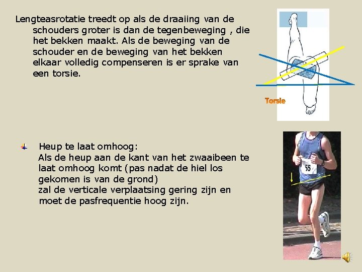 Lengteasrotatie treedt op als de draaiing van de schouders groter is dan de tegenbeweging