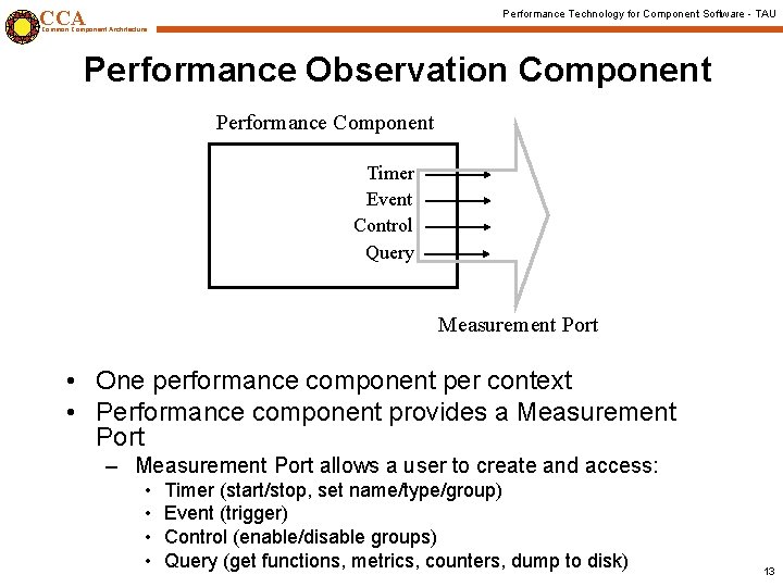 CCA Performance Technology for Component Software - TAU Common Component Architecture Performance Observation Component