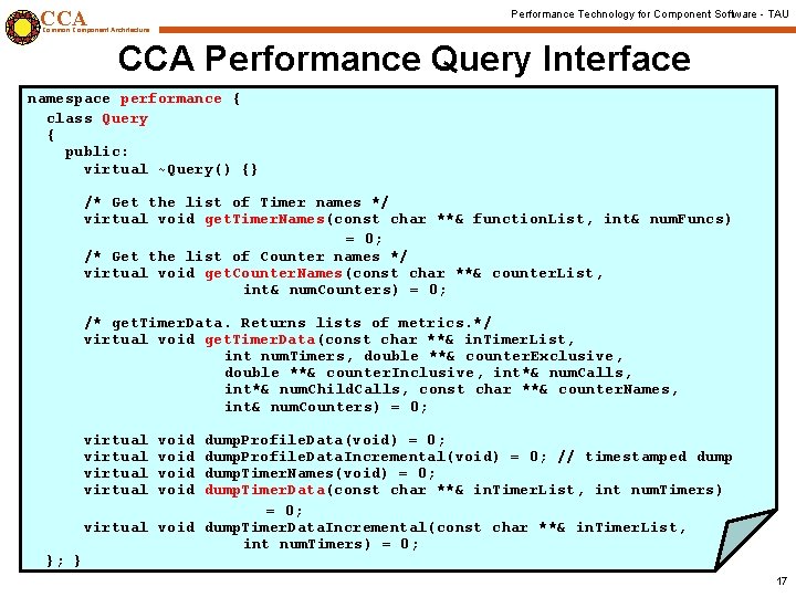 CCA Performance Technology for Component Software - TAU Common Component Architecture CCA Performance Query
