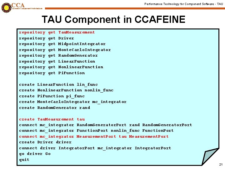 CCA Performance Technology for Component Software - TAU Common Component Architecture TAU Component in