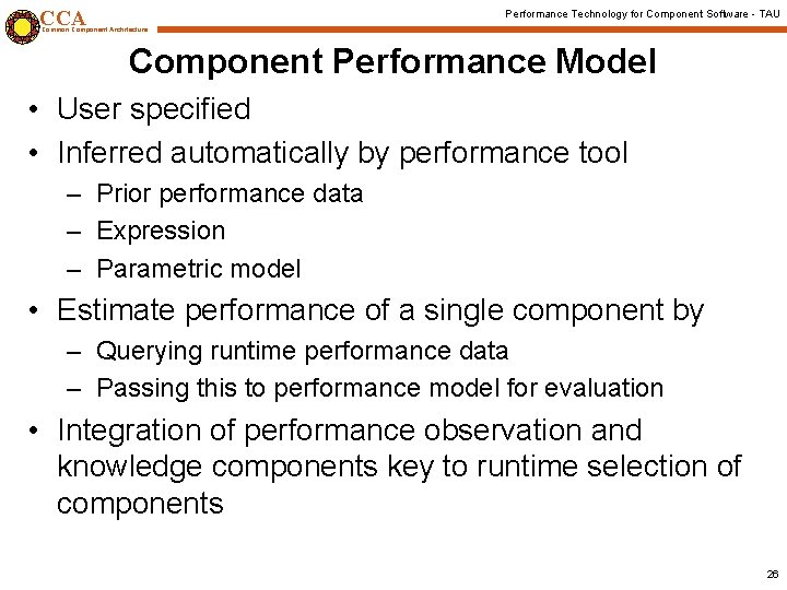 CCA Performance Technology for Component Software - TAU Common Component Architecture Component Performance Model