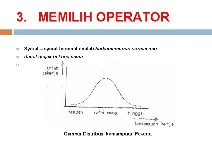 3. MEMILIH OPERATOR Syarat – syarat tersebut adalah berkemampuan normal dan dapat diajak bekerja 3. MEMILIH OPERATOR Syarat – syarat tersebut adalah berkemampuan normal dan dapat diajak bekerja