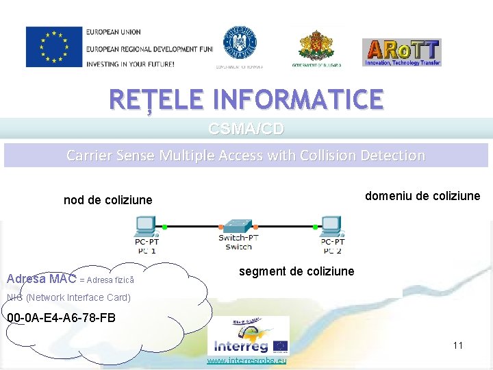 REȚELE INFORMATICE CSMA/CD Carrier Sense Multiple Access with Collision Detection domeniu de coliziune nod