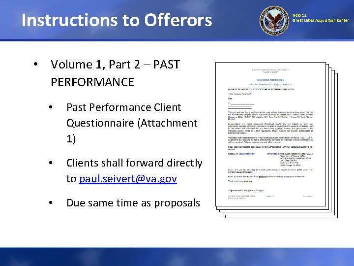 Instructions to Offerors • Volume 1, Part 2 – PAST PERFORMANCE • Past Performance Instructions to Offerors • Volume 1, Part 2 – PAST PERFORMANCE • Past Performance