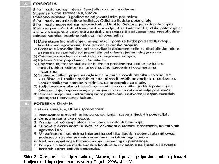 Slika 2. Opis posla i zahtjevi radniku, Marušić, S. : Upravljanje ljudskim potencijalima, 4.