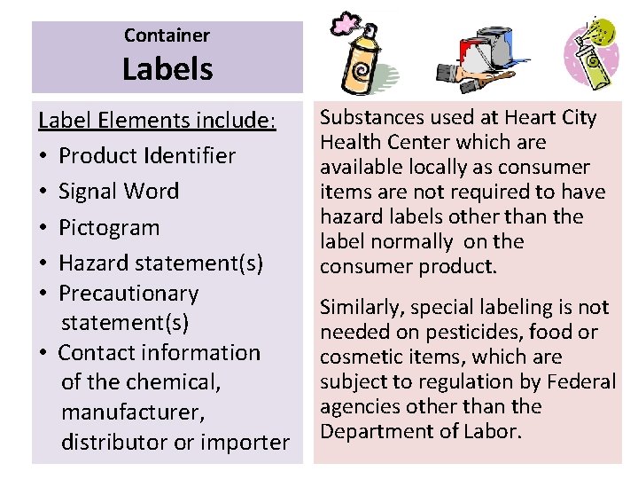 Container Labels Label Elements include: • Product Identifier • Signal Word • Pictogram •