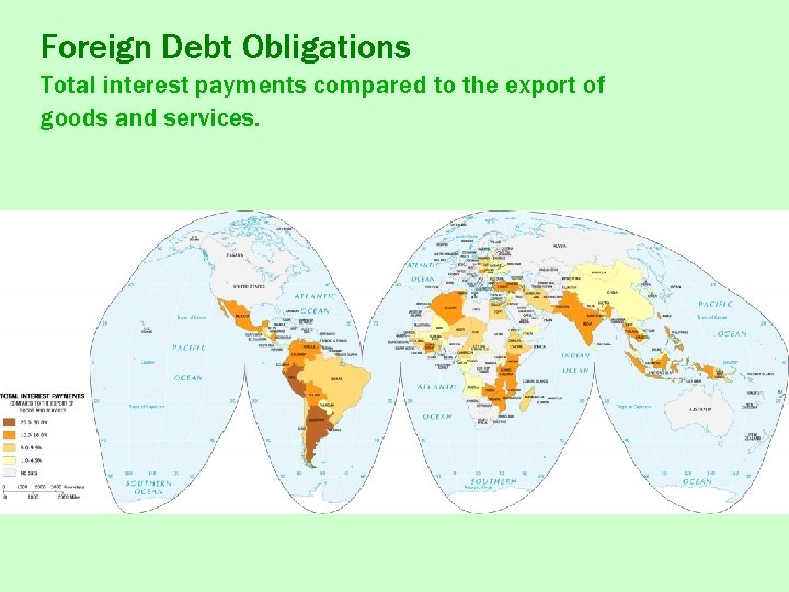 Foreign Debt Obligations Total interest payments compared to the export of goods and services.