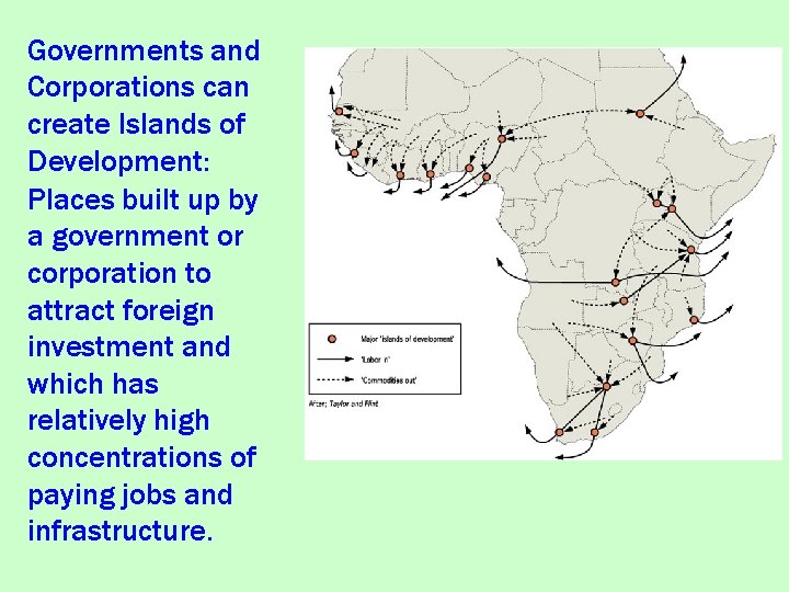 Governments and Corporations can create Islands of Development: Places built up by a government