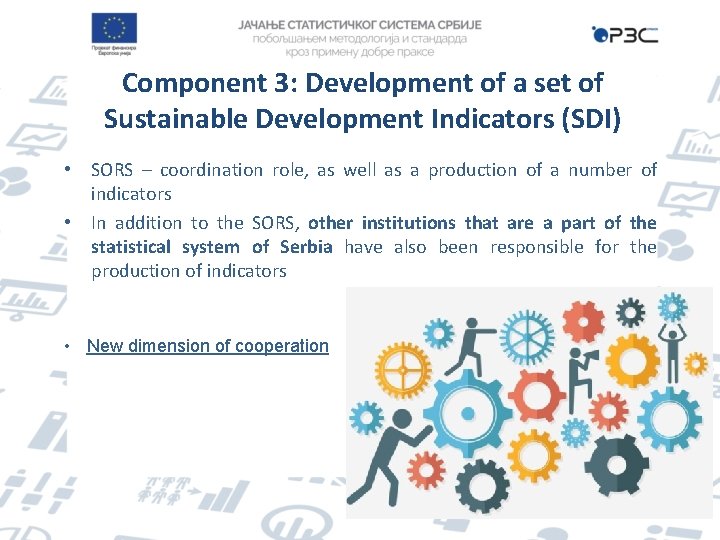 Component 3: Development of a set of Sustainable Development Indicators (SDI) • SORS –