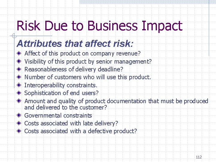 Risk Due to Business Impact Attributes that affect risk: Affect of this product on Risk Due to Business Impact Attributes that affect risk: Affect of this product on