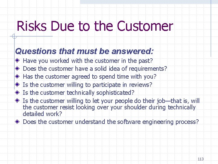 Risks Due to the Customer Questions that must be answered: Have you worked with Risks Due to the Customer Questions that must be answered: Have you worked with