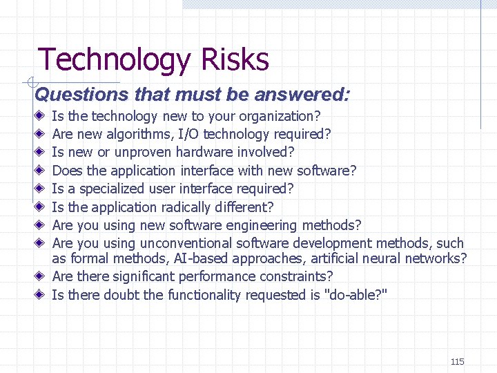 Technology Risks Questions that must be answered: Is the technology new to your organization? Technology Risks Questions that must be answered: Is the technology new to your organization?