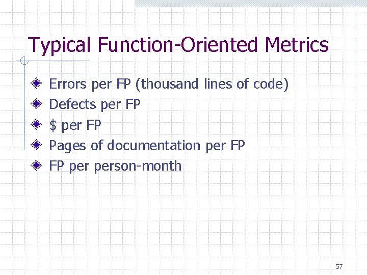 Typical Function-Oriented Metrics Errors per FP (thousand lines of code) Defects per FP $ Typical Function-Oriented Metrics Errors per FP (thousand lines of code) Defects per FP $