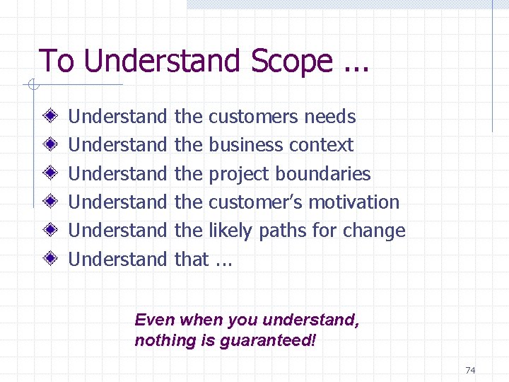To Understand Scope. . . Understand Understand the customers needs the business context the To Understand Scope. . . Understand Understand the customers needs the business context the