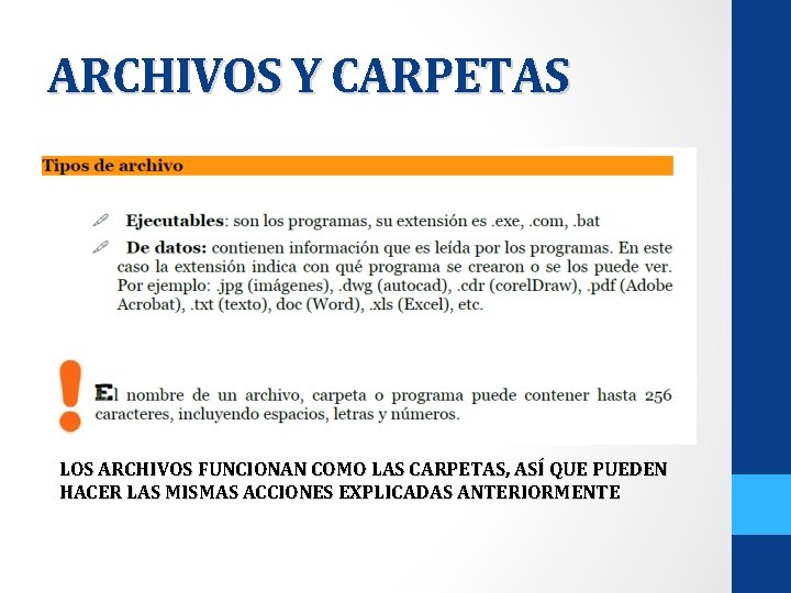 ARCHIVOS Y CARPETAS LOS ARCHIVOS FUNCIONAN COMO LAS CARPETAS, ASÍ QUE PUEDEN HACER LAS