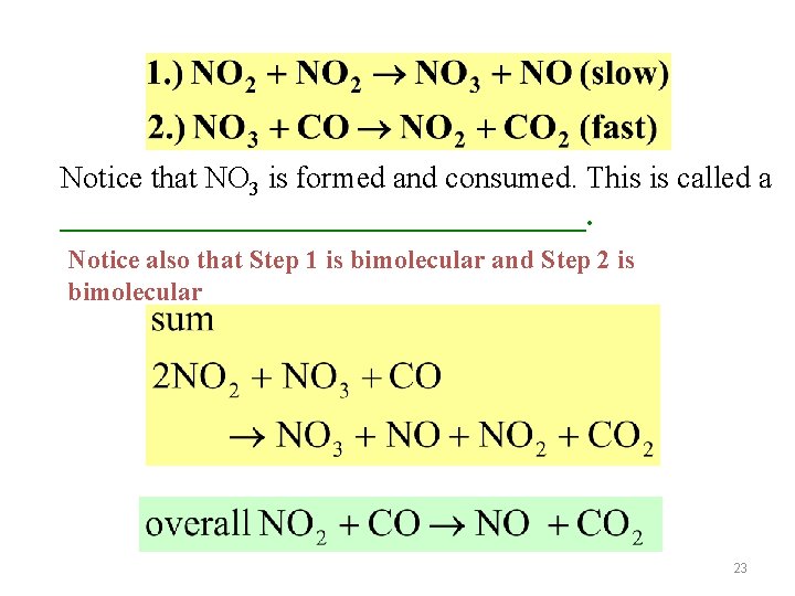 Notice that NO 3 is formed and consumed. This is called a _________________. Notice