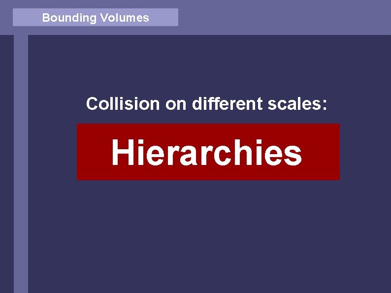 Bounding Volumes Collision on different scales: Hierarchies 