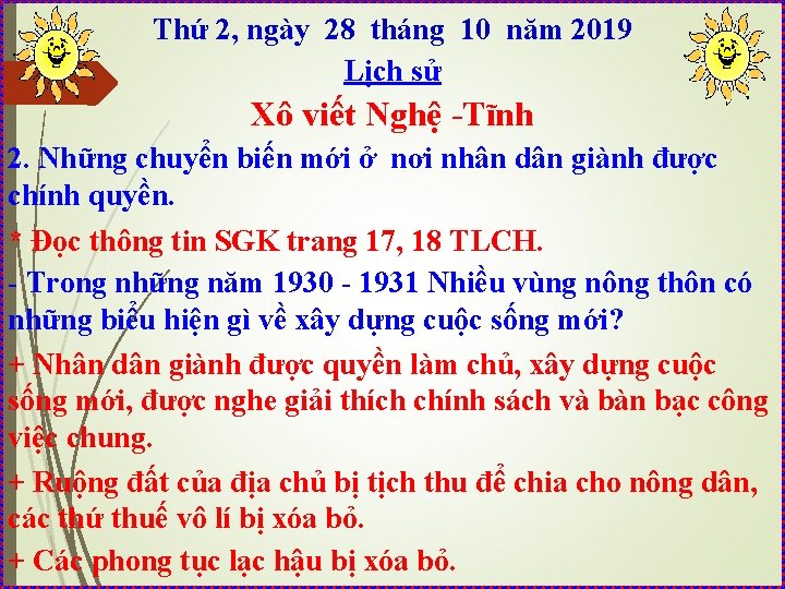 Thứ 2, ngày 28 tháng 10 năm 2019 Lịch sử Xô viết Nghệ -Tĩnh
