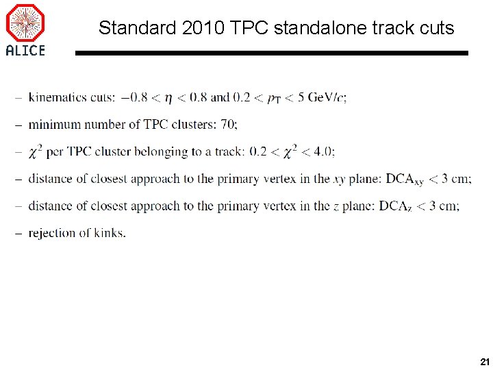 Standard 2010 TPC standalone track cuts 21 
