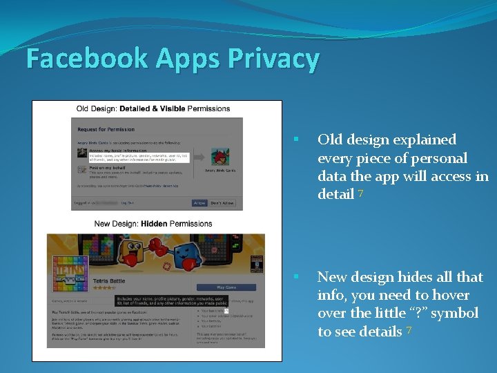 Facebook Apps Privacy § Old design explained every piece of personal data the app