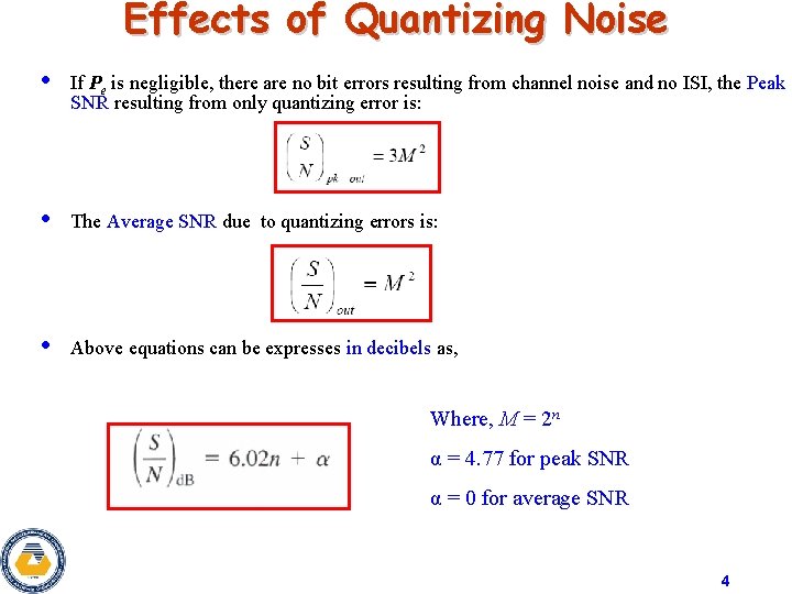 Effects of Quantizing Noise • If Pe is negligible, there are no bit errors