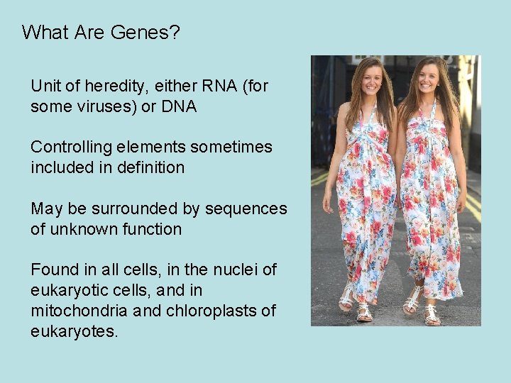 What Are Genes? Unit of heredity, either RNA (for some viruses) or DNA Controlling