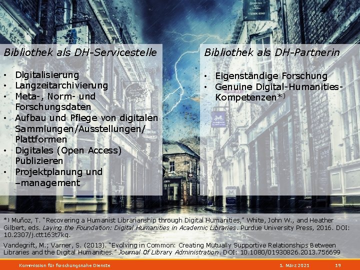 Bibliothek als DH-Servicestelle Bibliothek als DH-Partnerin • Digitalisierung • Langzeitarchivierung • Meta-, Norm- und