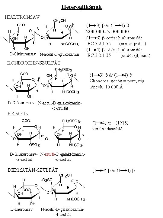 Heteroglikánok HIALURONSAV b b 3) b és (1 (1 4) b 200 000 -