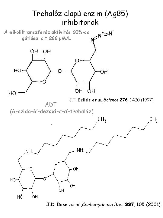 Trehalóz alapú enzim (Ag 85) inhibitorok A mikoliltranszferáz aktivitás 60%-os gátlása c = 266