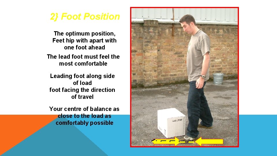 2} Foot Position The optimum position, Feet hip with apart with one foot ahead