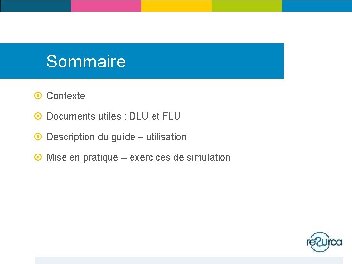 Sommaire Contexte Documents utiles : DLU et FLU Description du guide – utilisation Mise