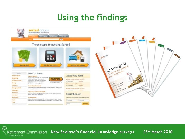 Using the findings New Zealand’s financial knowledge surveys 23 rd March 2010 