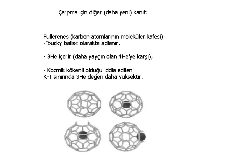 Çarpma için diğer (daha yeni) kanıt: Fullerenes (karbon atomlarının moleküler kafesi) -"bucky balls «