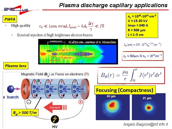 Plasma discharge capillary applications ne = 1016 -1018 cm-3 V = 15 -20 k.