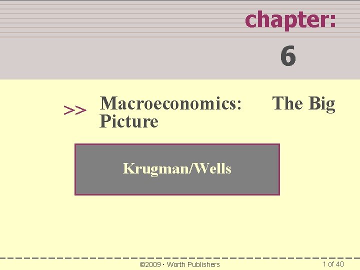 WHAT YOU WILL LEARN IN THIS CHAPTER chapter: 6 Macroeconomics: >> Picture The Big