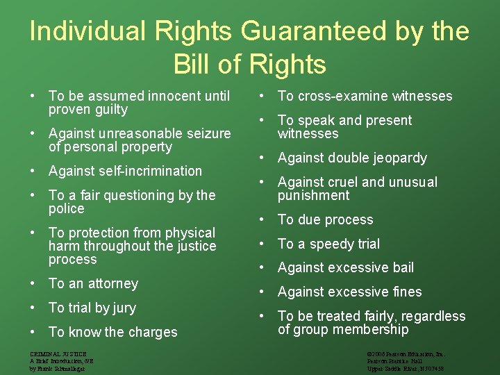 Individual Rights Guaranteed by the Bill of Rights • To be assumed innocent until