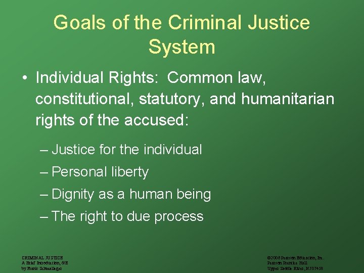 Goals of the Criminal Justice System • Individual Rights: Common law, constitutional, statutory, and