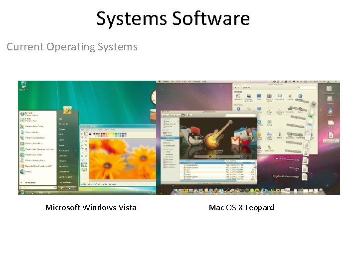 Systems Software Current Operating Systems Microsoft Windows Vista Mac OS X Leopard 