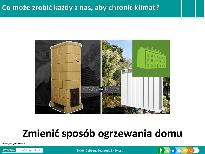 Co może zrobić każdy z nas, aby chronić klimat? Zmienić sposób ogrzewania domu Źródło Co może zrobić każdy z nas, aby chronić klimat? Zmienić sposób ogrzewania domu Źródło