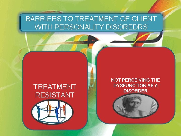 BARRIERS TO TREATMENT OF CLIENT WITH PERSONALITY DISOREDRS TREATMENT RESISTANT NOT PERCEIVING THE DYSFUNCTION